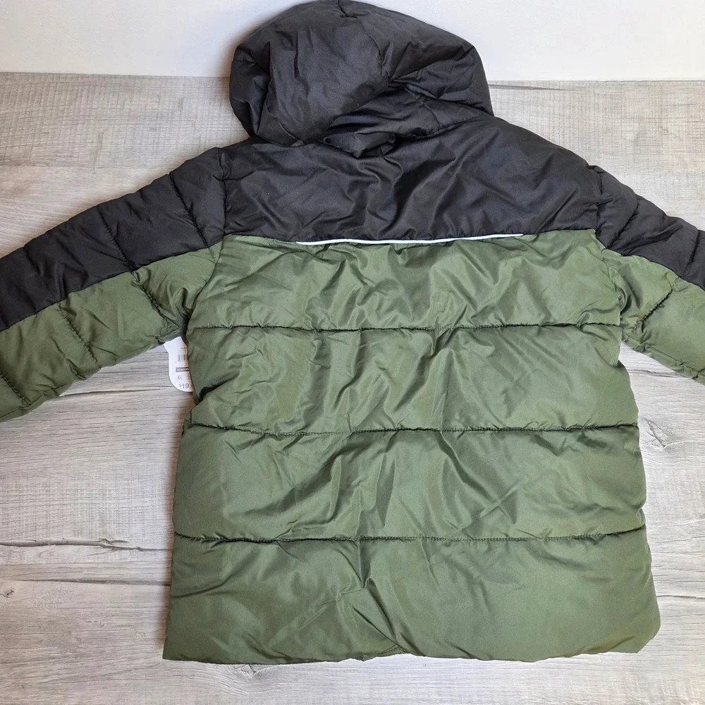 Wonder Nation Boys Green Black Bubble Jacket XS XCH 4 5 Water Resistant Hooded